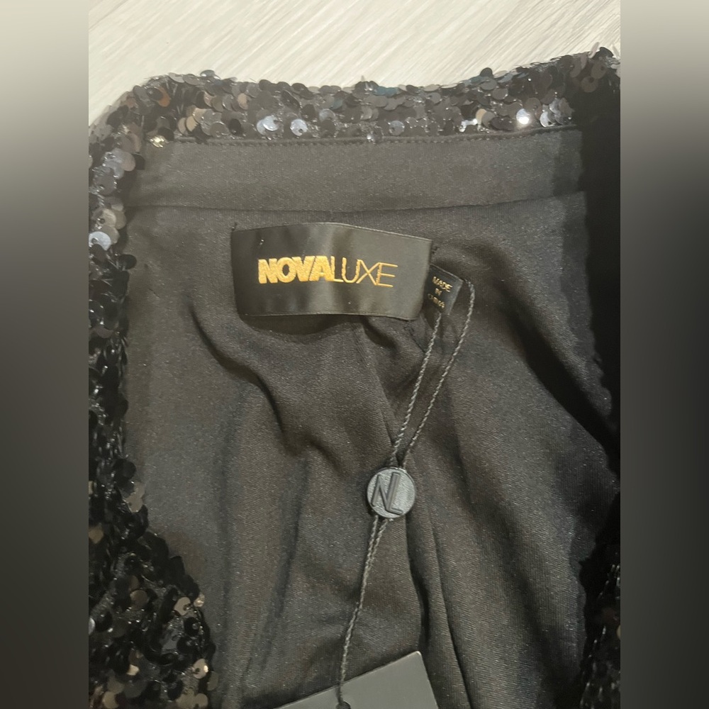 Black Sequin Blazer with Feather Cuffs - Picture 13 of 15